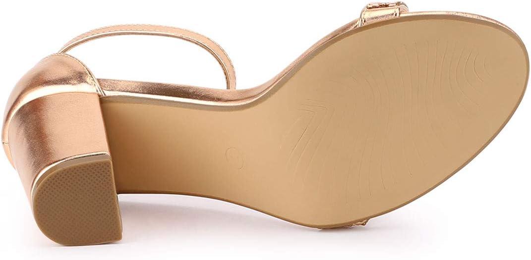 imageAllegra K Womens Rhinestone Ankle Strap Chunky Heels SandalsRose Gold