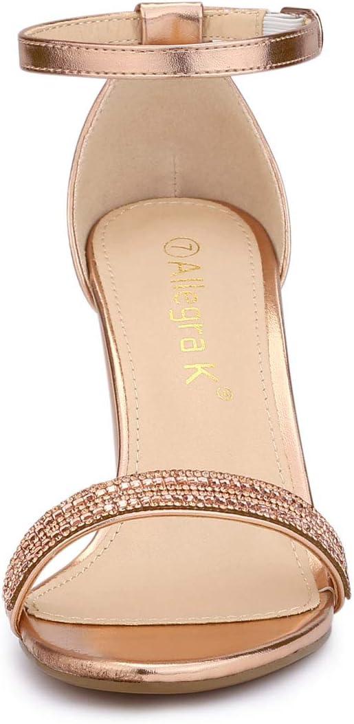 imageAllegra K Womens Rhinestone Ankle Strap Chunky Heels SandalsRose Gold