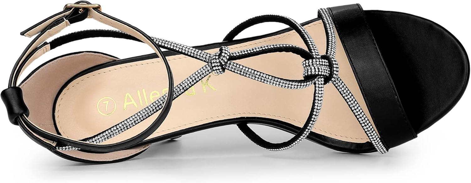 imageAllegra K Womens Rhinestone Knot Strap Stiletto Heels SandalsBlack