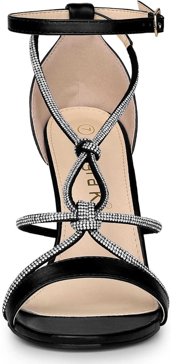 imageAllegra K Womens Rhinestone Knot Strap Stiletto Heels SandalsBlack