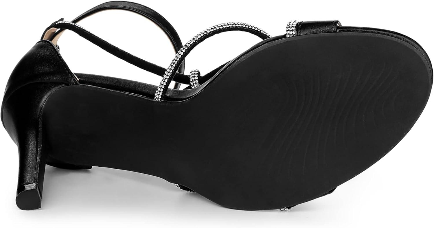 imageAllegra K Womens Rhinestone Knot Strap Stiletto Heels SandalsBlack