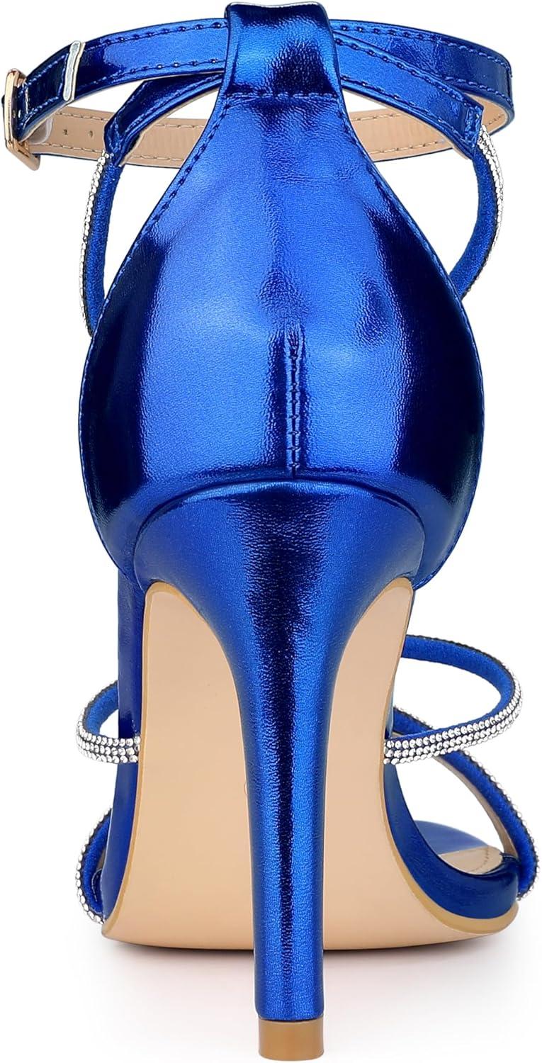 imageAllegra K Womens Rhinestone Knot Strap Stiletto Heels SandalsDeep Blue