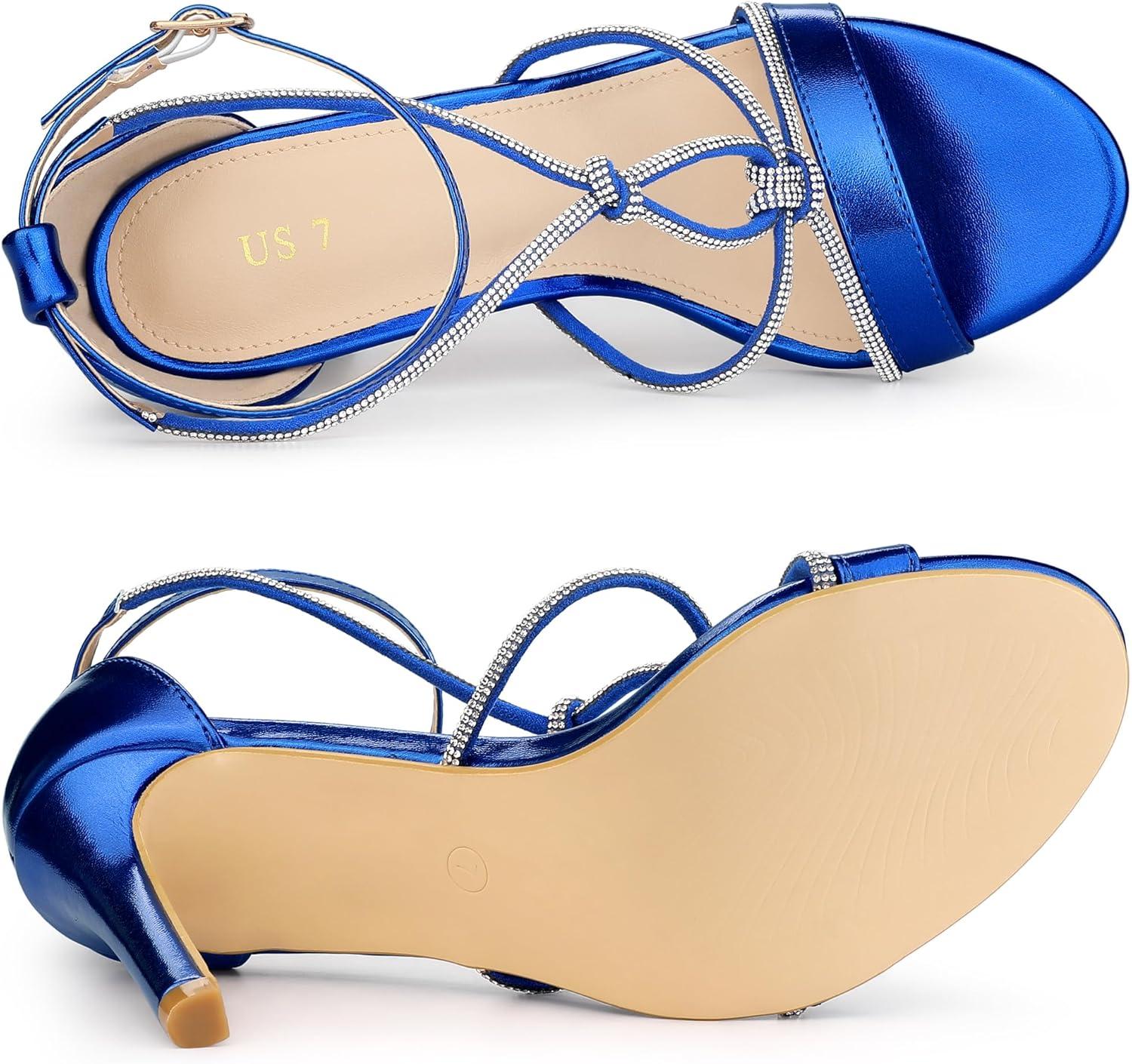 imageAllegra K Womens Rhinestone Knot Strap Stiletto Heels SandalsDeep Blue
