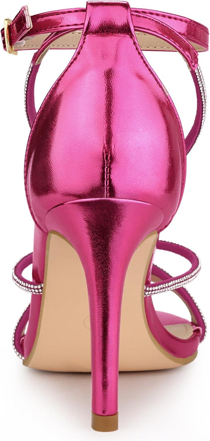 imageAllegra K Womens Rhinestone Knot Strap Stiletto Heels SandalsHot Pink