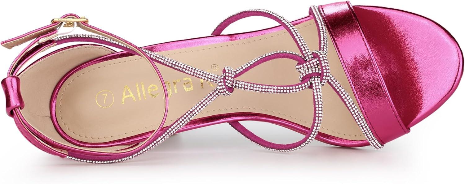 imageAllegra K Womens Rhinestone Knot Strap Stiletto Heels SandalsHot Pink