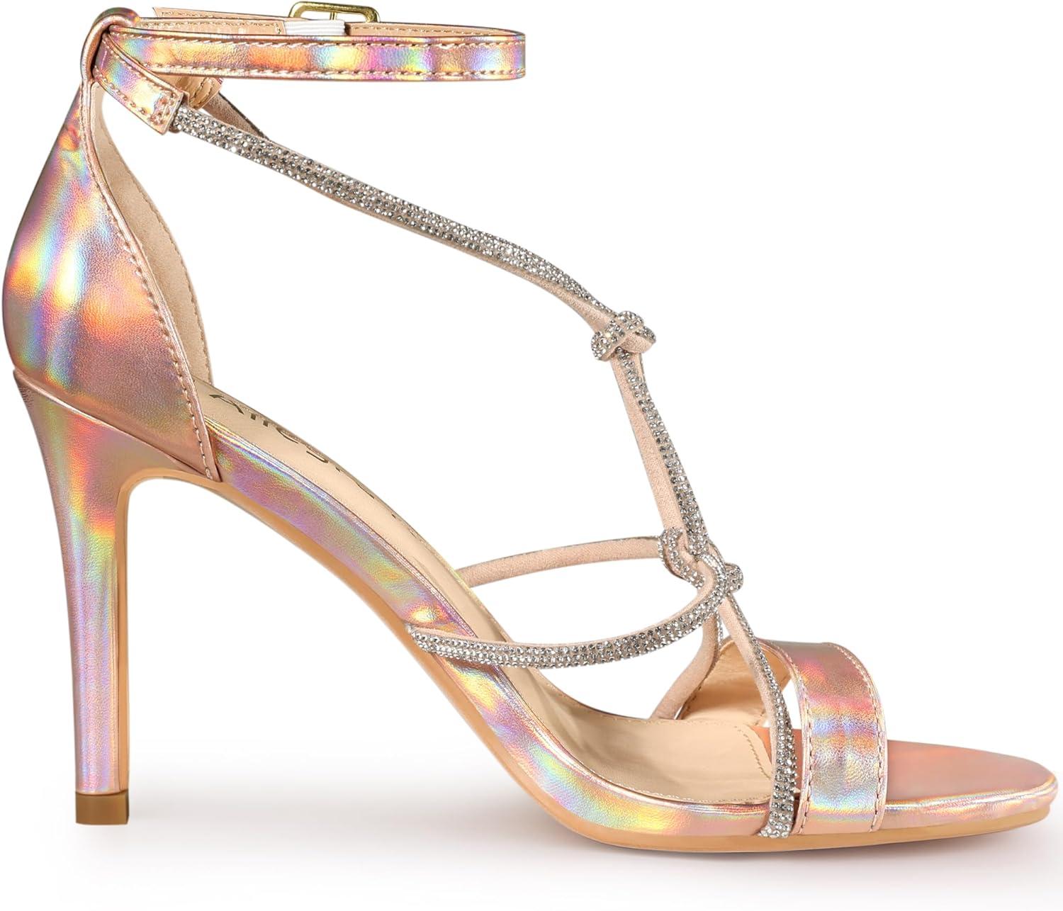 imageAllegra K Womens Rhinestone Knot Strap Stiletto Heels SandalsRose Gold