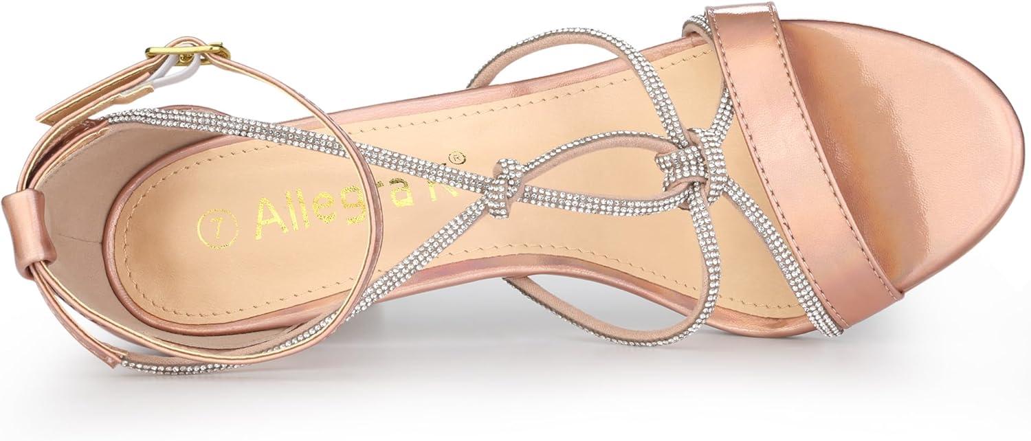 imageAllegra K Womens Rhinestone Knot Strap Stiletto Heels SandalsRose Gold