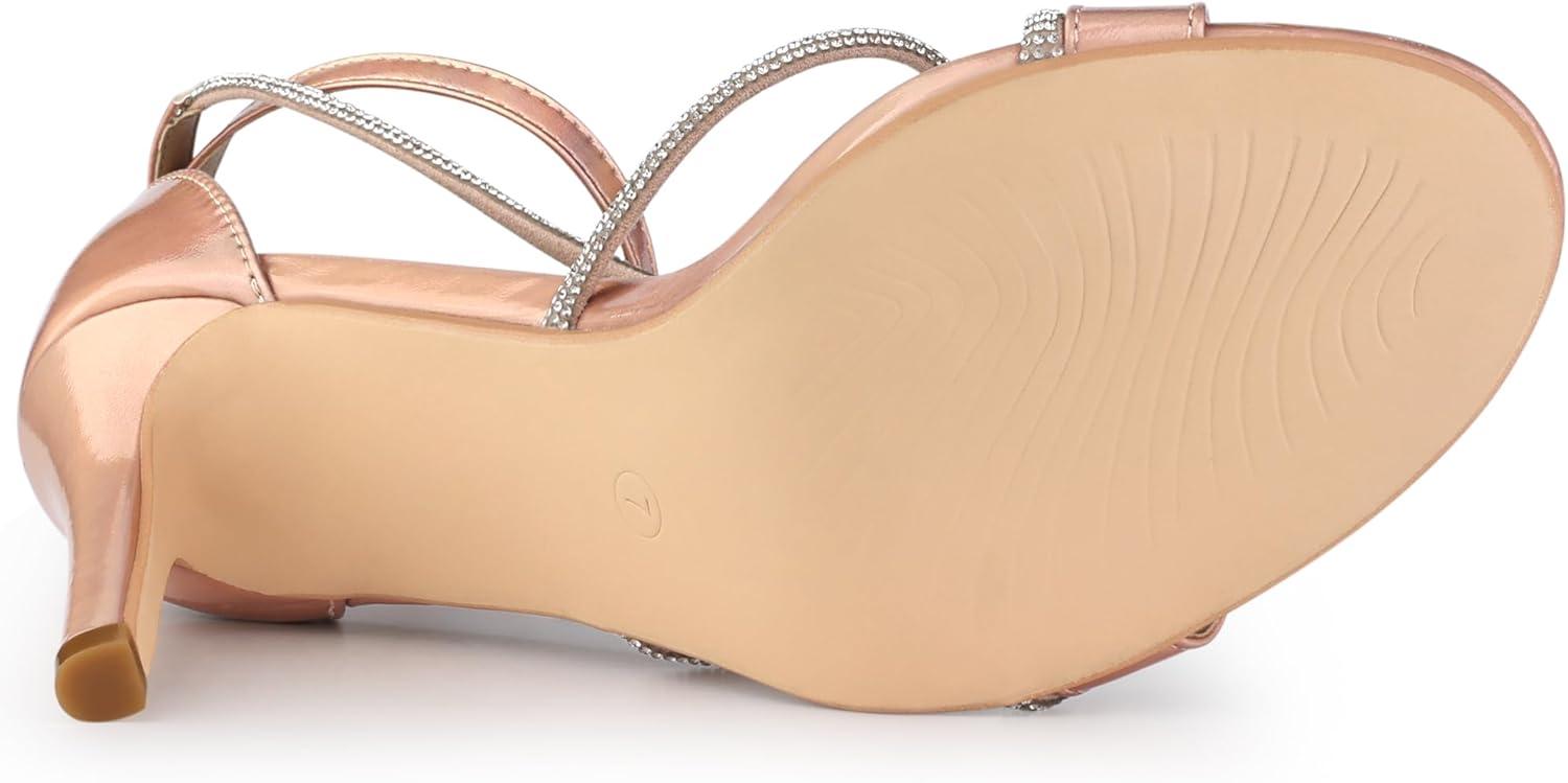 imageAllegra K Womens Rhinestone Knot Strap Stiletto Heels SandalsRose Gold