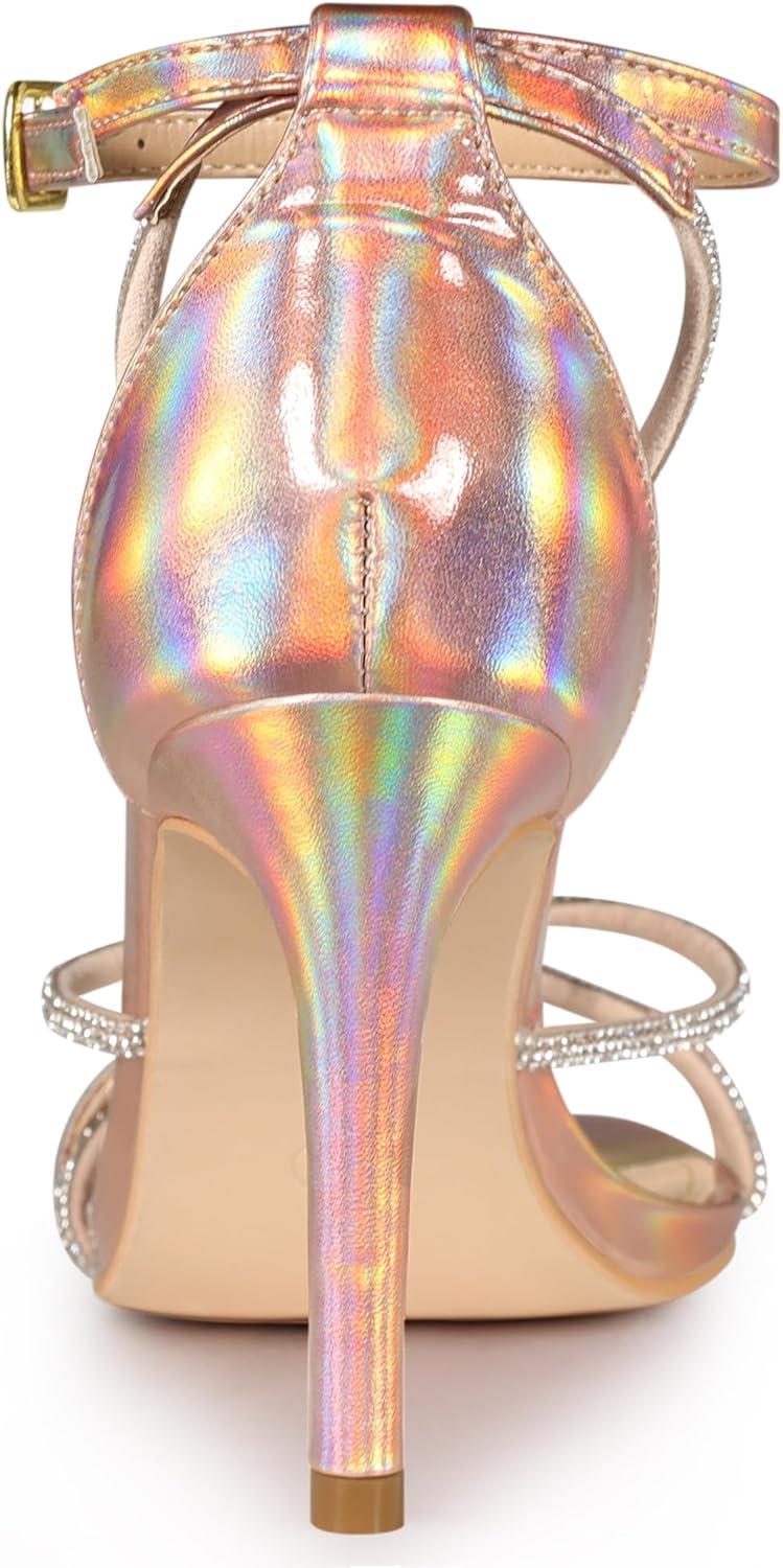 imageAllegra K Womens Rhinestone Knot Strap Stiletto Heels SandalsRose Gold