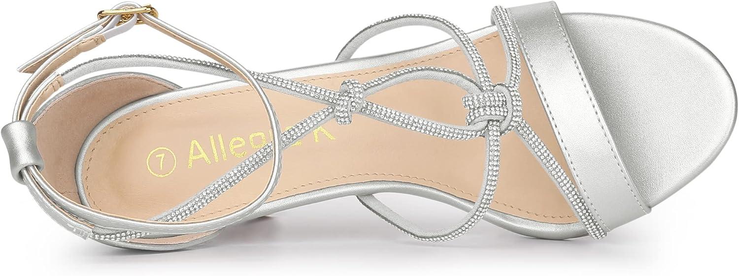 imageAllegra K Womens Rhinestone Knot Strap Stiletto Heels SandalsSilver
