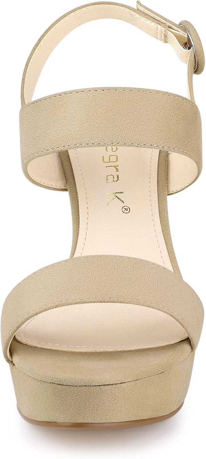 imageAllegra K Womens Slingback Platform Heels Chunky High Heel SandalsBeige