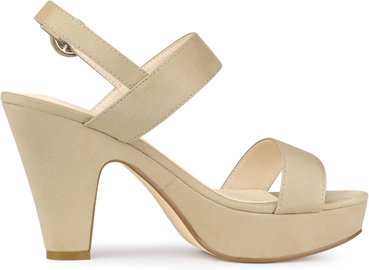 imageAllegra K Womens Slingback Platform Heels Chunky High Heel SandalsBeige