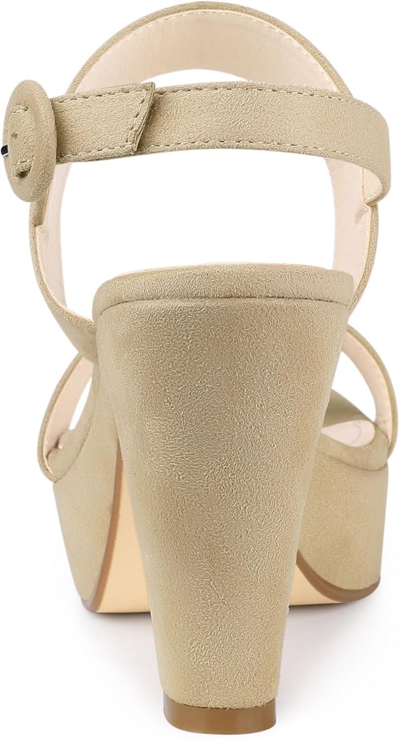 imageAllegra K Womens Slingback Platform Heels Chunky High Heel SandalsBeige