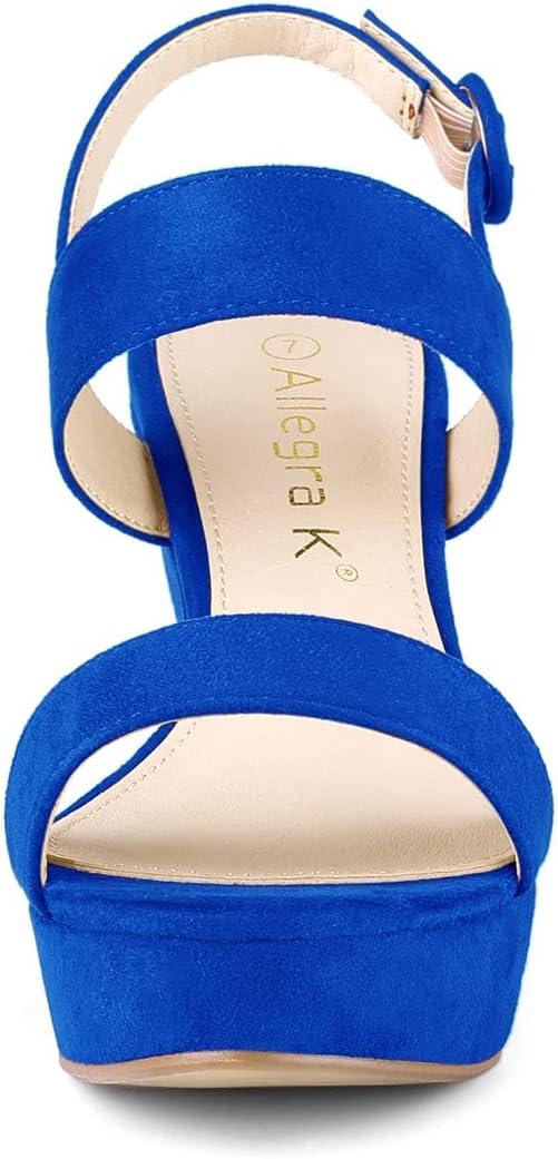 imageAllegra K Womens Slingback Platform Heels Chunky High Heel SandalsDeep Blue