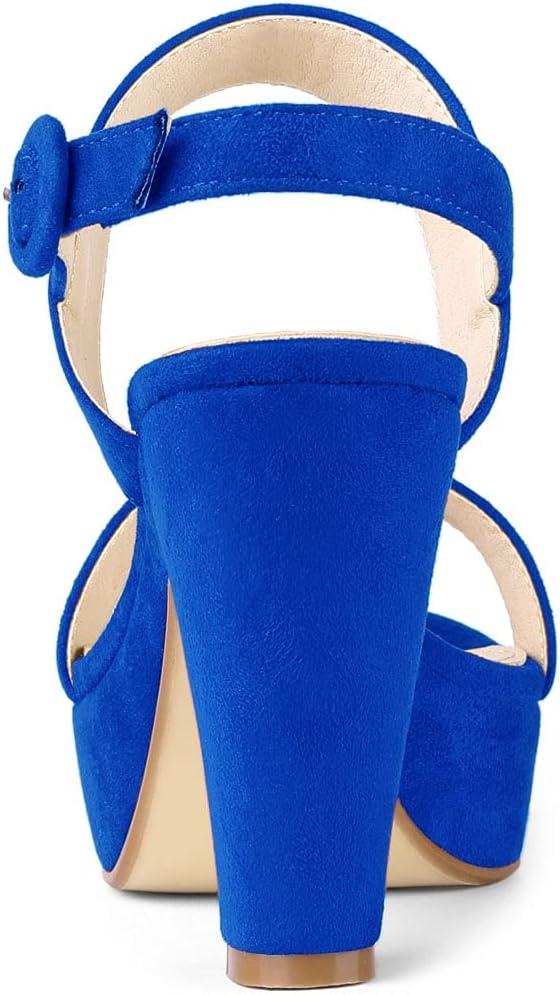 imageAllegra K Womens Slingback Platform Heels Chunky High Heel SandalsDeep Blue