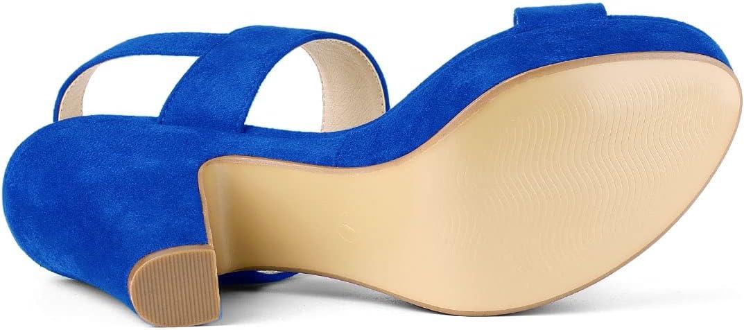 imageAllegra K Womens Slingback Platform Heels Chunky High Heel SandalsDeep Blue