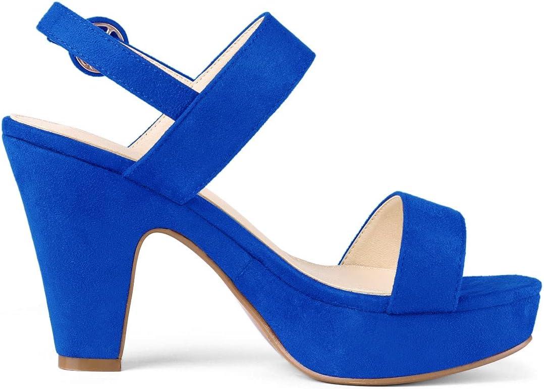 imageAllegra K Womens Slingback Platform Heels Chunky High Heel SandalsDeep Blue
