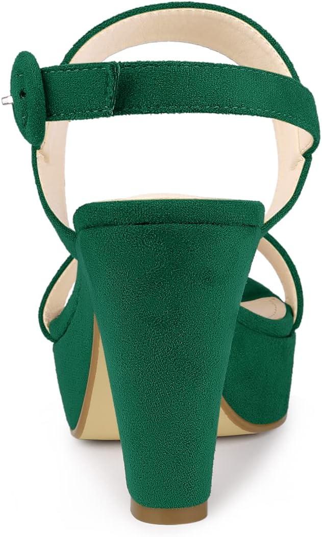 imageAllegra K Womens Slingback Platform Heels Chunky High Heel SandalsGreen