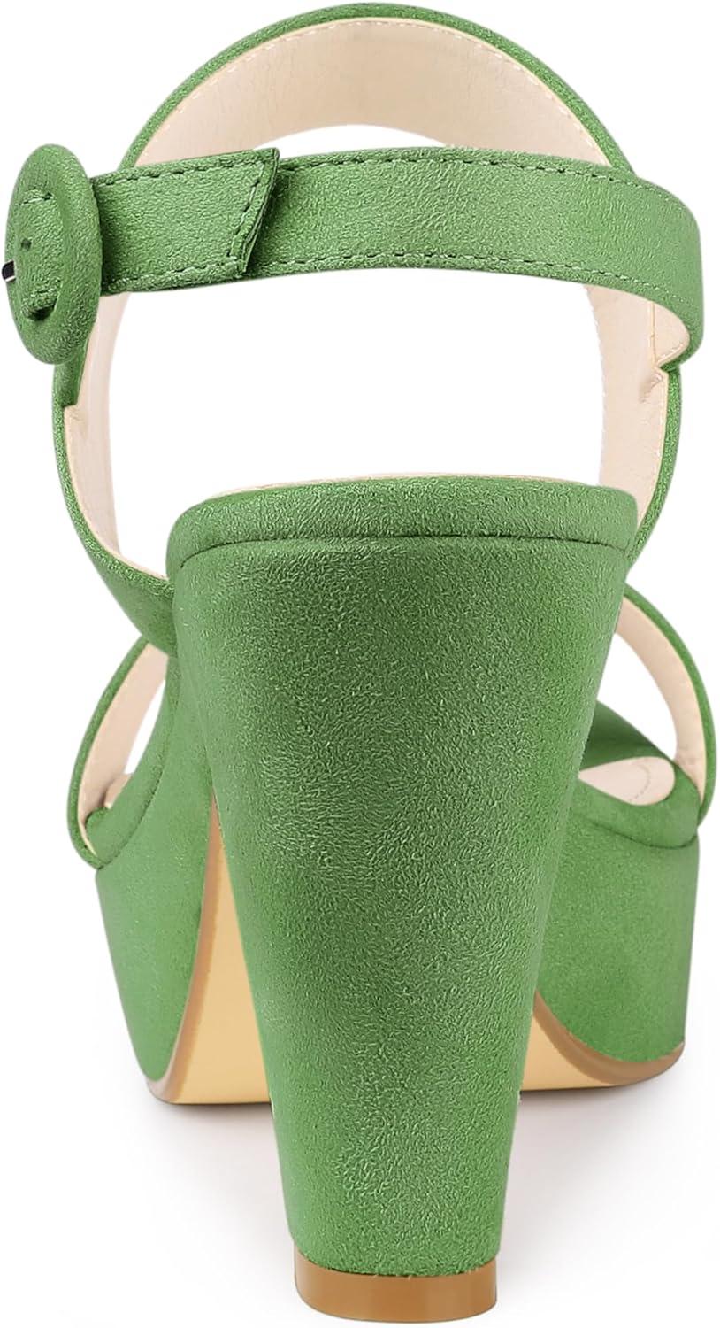 imageAllegra K Womens Slingback Platform Heels Chunky High Heel SandalsOlive Green