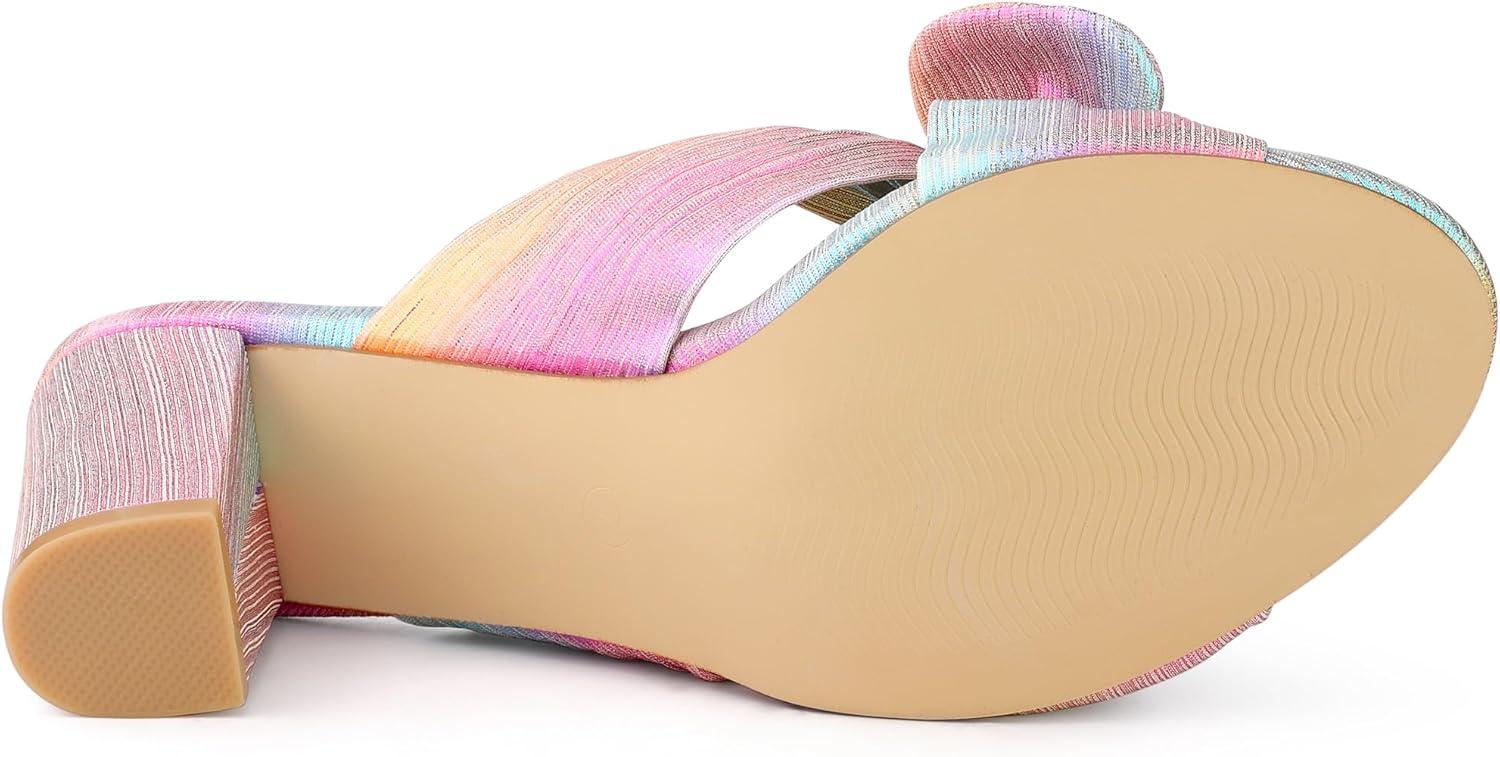 imageAllegra K Womens Slip on Pleated Bow Heels Chunky Heel Slouches Slides SandalsColorful Silver
