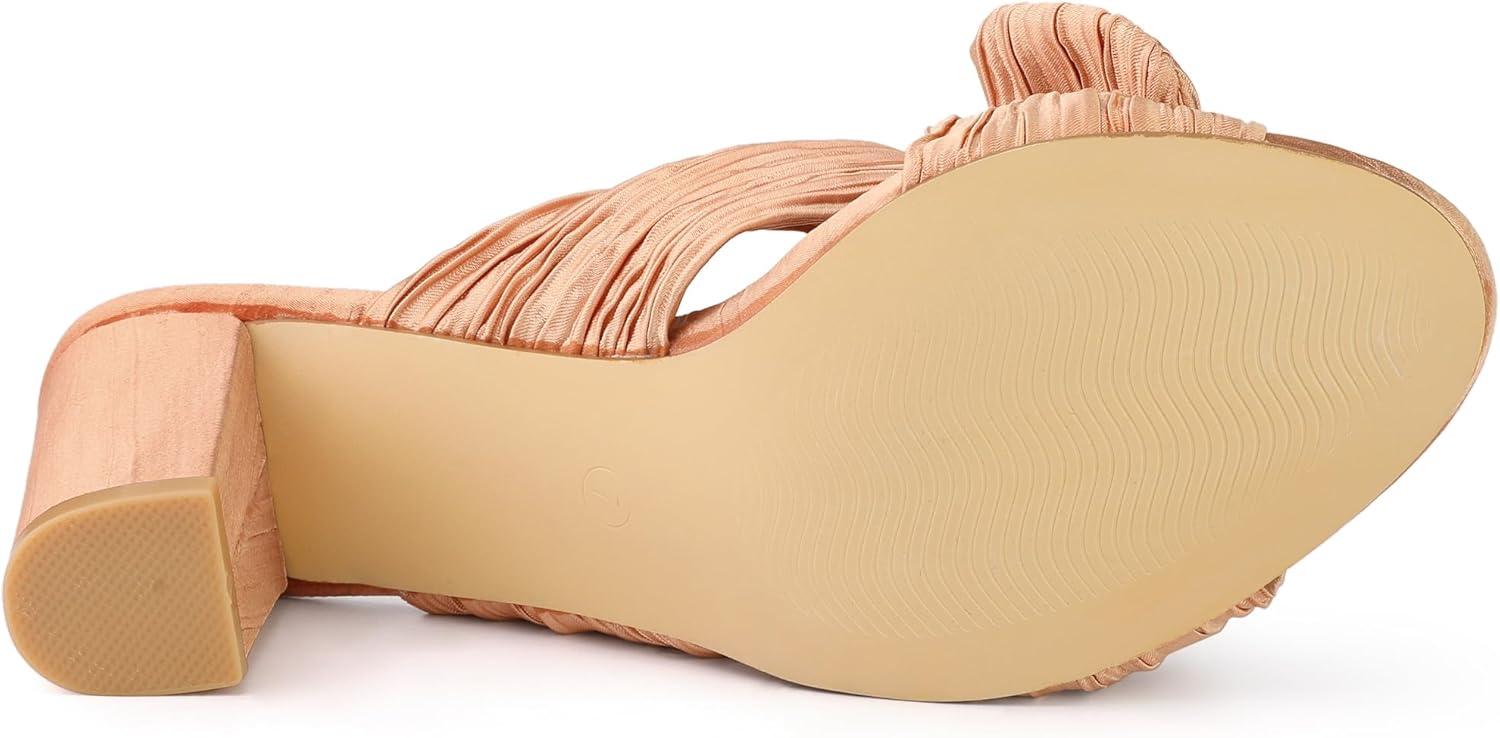 imageAllegra K Womens Slip on Pleated Bow Heels Chunky Heel Slouches Slides SandalsRose Gold