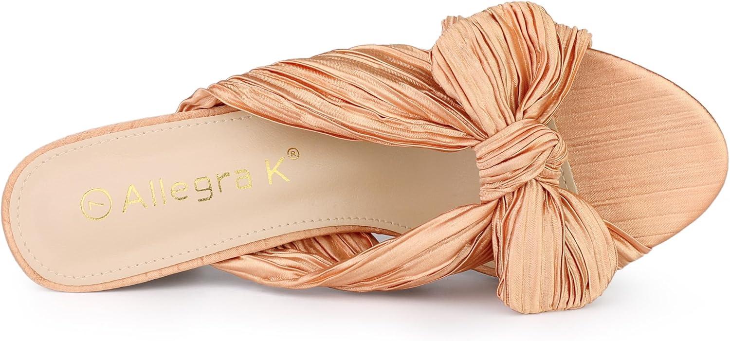 imageAllegra K Womens Slip on Pleated Bow Heels Chunky Heel Slouches Slides SandalsRose Gold