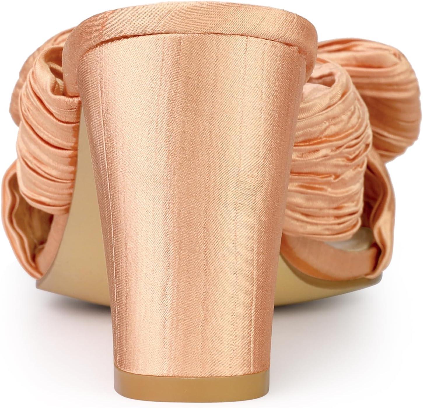 imageAllegra K Womens Slip on Pleated Bow Heels Chunky Heel Slouches Slides SandalsRose Gold