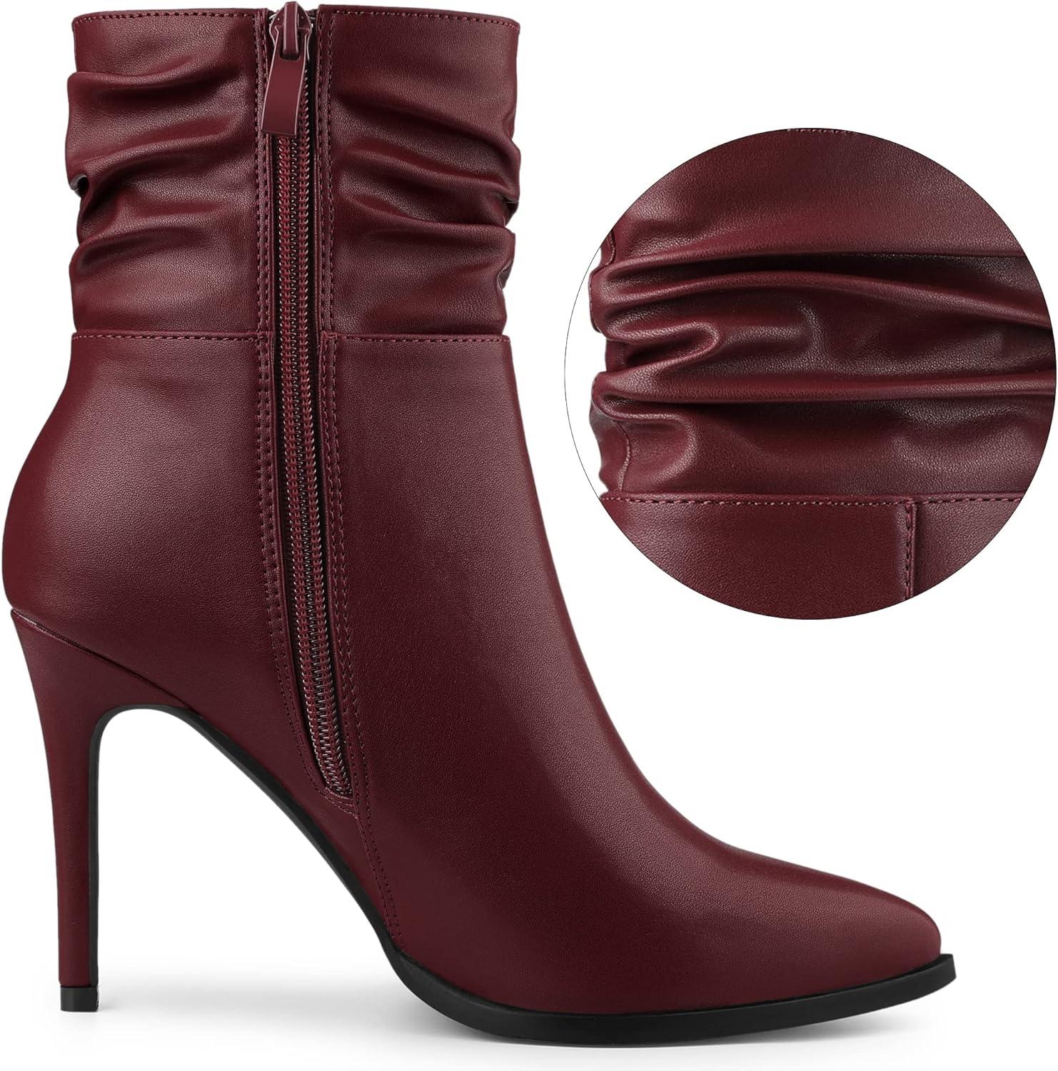 imageAllegra K Womens Slouched Pointed Toe Stiletto Heels Ankle BootBurgundy