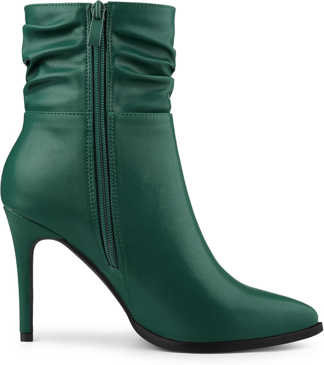 imageAllegra K Womens Slouched Pointed Toe Stiletto Heels Ankle BootDark Green