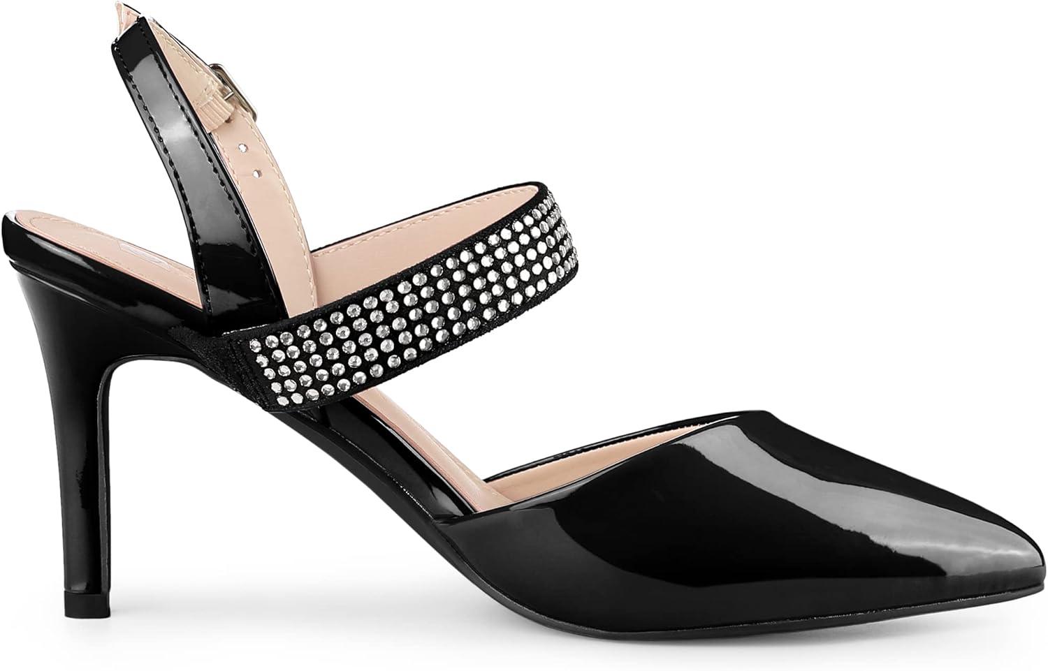 imageAllegra K Womens Sparkly Rhinestone Straps High Stiletto Heels Pumps Over 3 Inch Heel Evening Party Wedding Shoes for BrideBlack