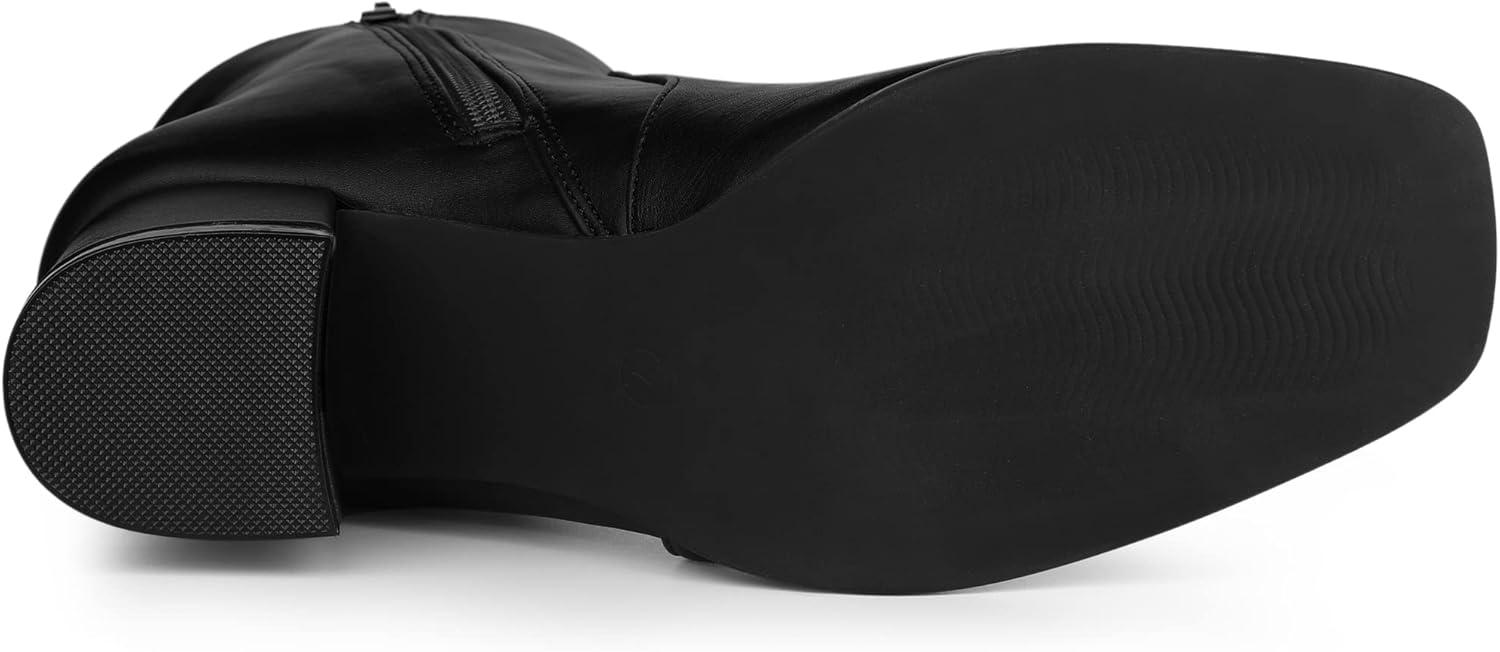 imageAllegra K Womens Square Toe Side Zip Block Heel Ankle BootsBlack