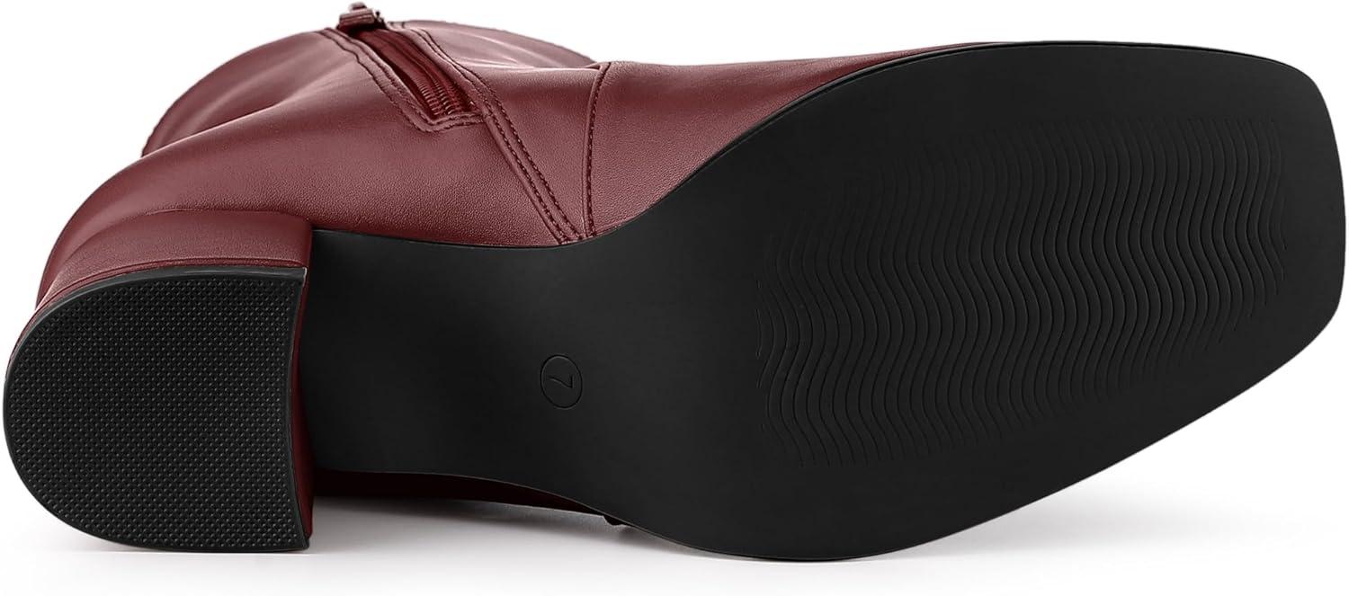 imageAllegra K Womens Square Toe Side Zip Block Heel Ankle BootsBurgundy