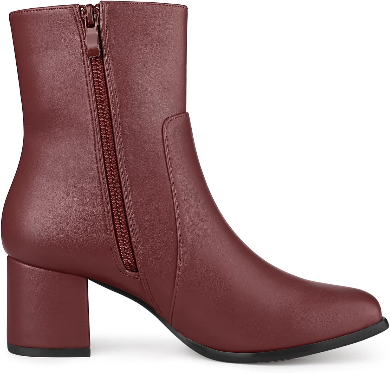 imageAllegra K Womens Square Toe Side Zip Block Heel Ankle BootsBurgundy