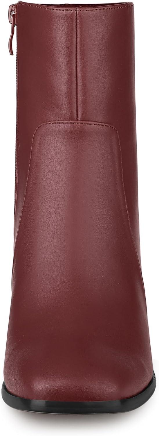 imageAllegra K Womens Square Toe Side Zip Block Heel Ankle BootsBurgundy
