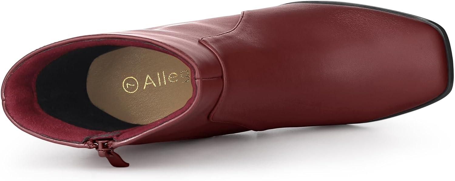 imageAllegra K Womens Square Toe Side Zip Block Heel Ankle BootsBurgundy