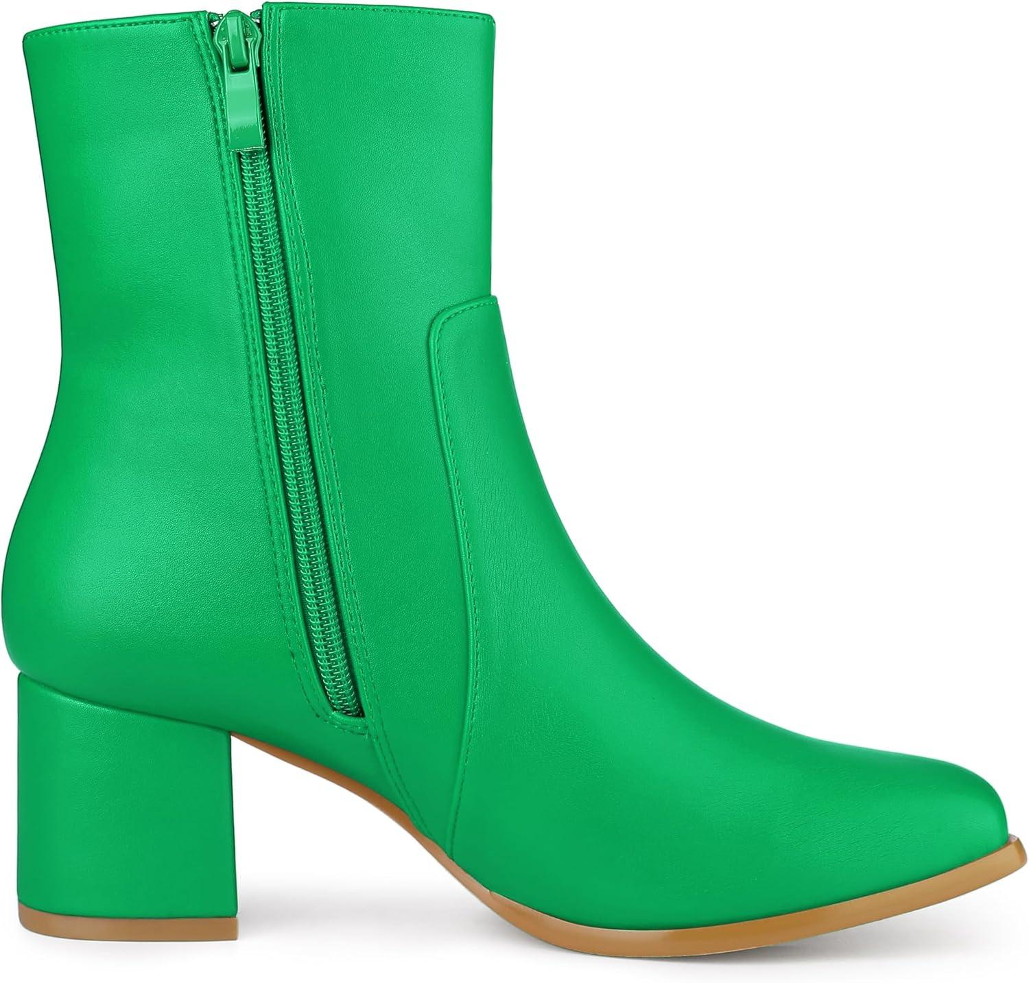 imageAllegra K Womens Square Toe Side Zip Block Heel Ankle BootsGrass Green