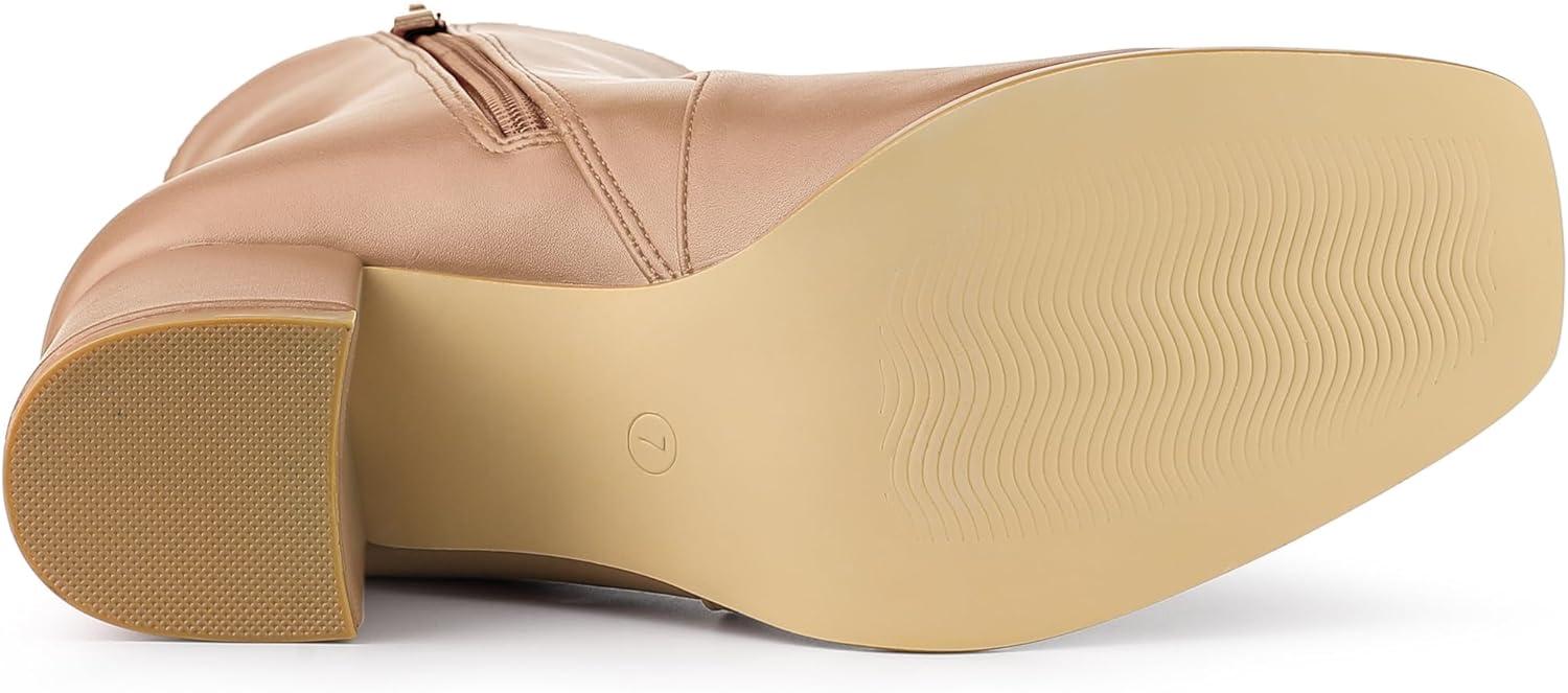imageAllegra K Womens Square Toe Side Zip Block Heel Ankle BootsNude