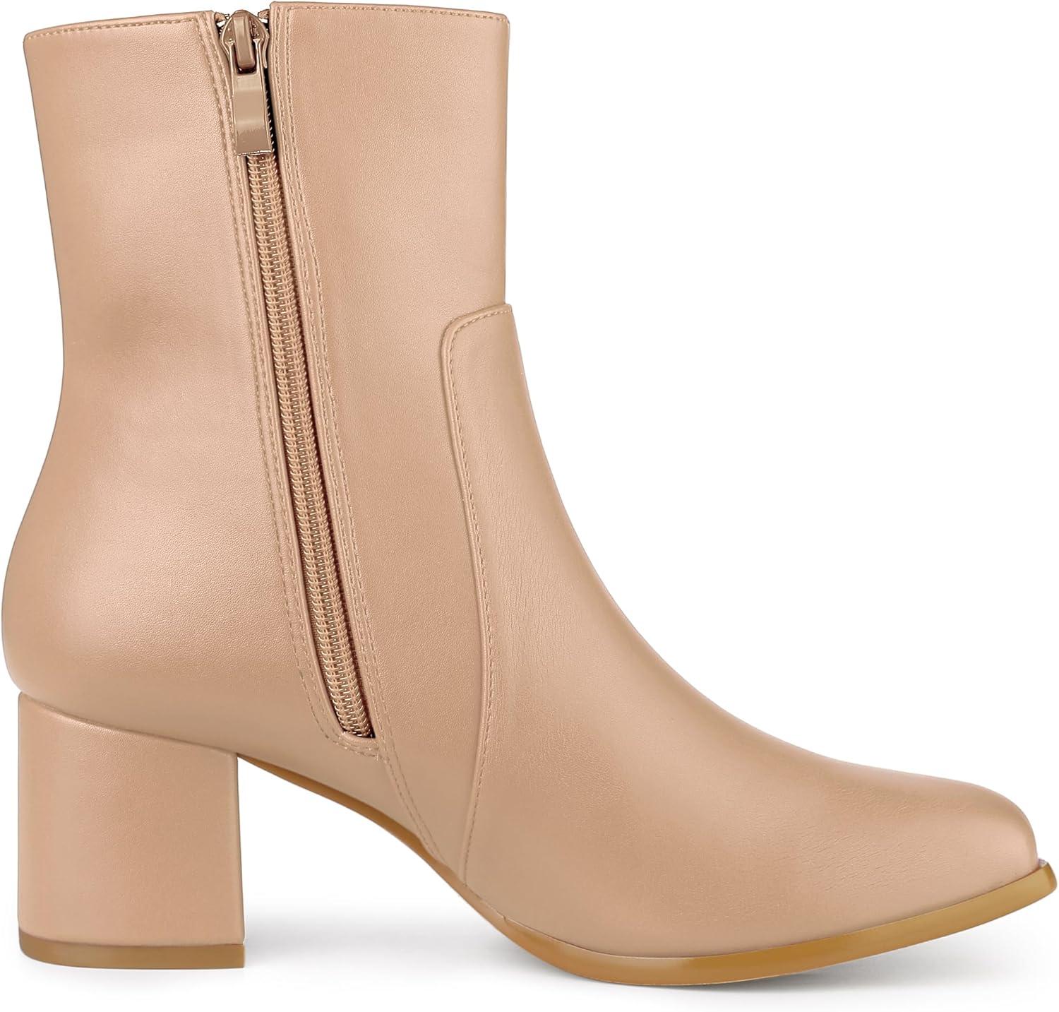 imageAllegra K Womens Square Toe Side Zip Block Heel Ankle BootsNude