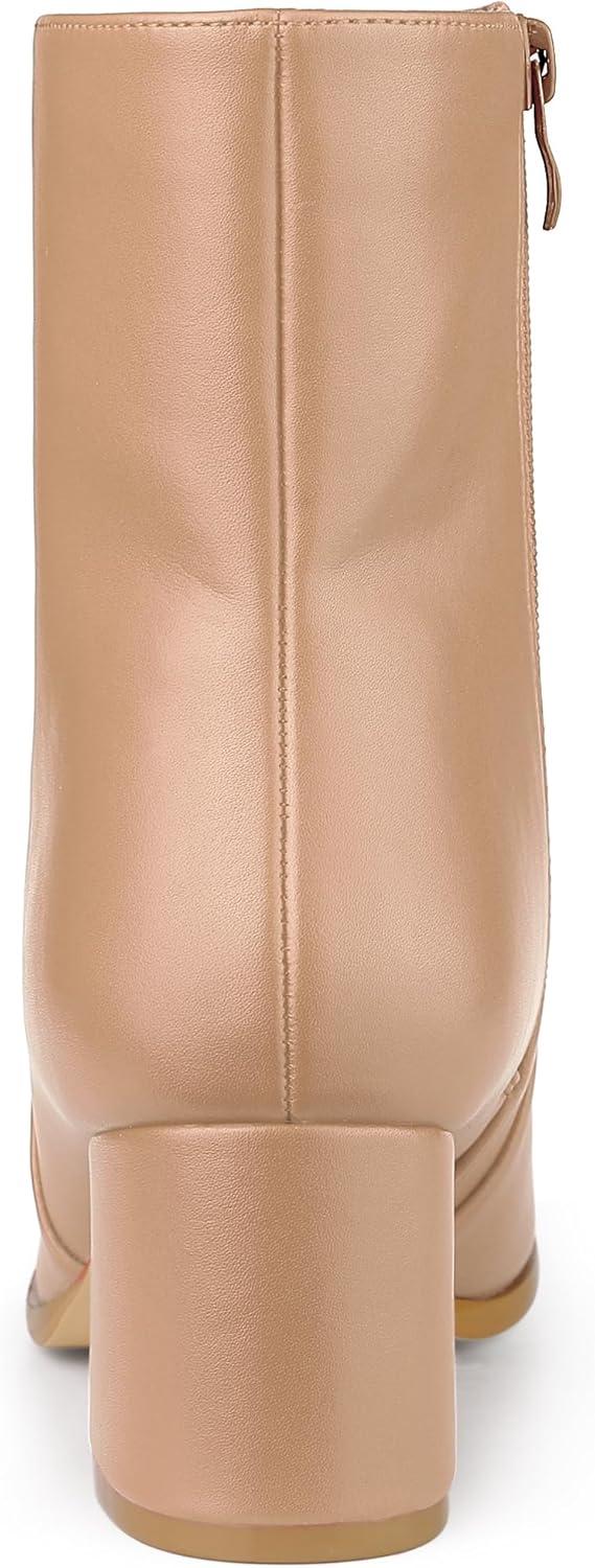 imageAllegra K Womens Square Toe Side Zip Block Heel Ankle BootsNude