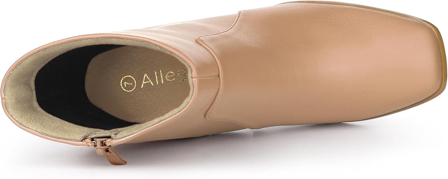 imageAllegra K Womens Square Toe Side Zip Block Heel Ankle BootsNude