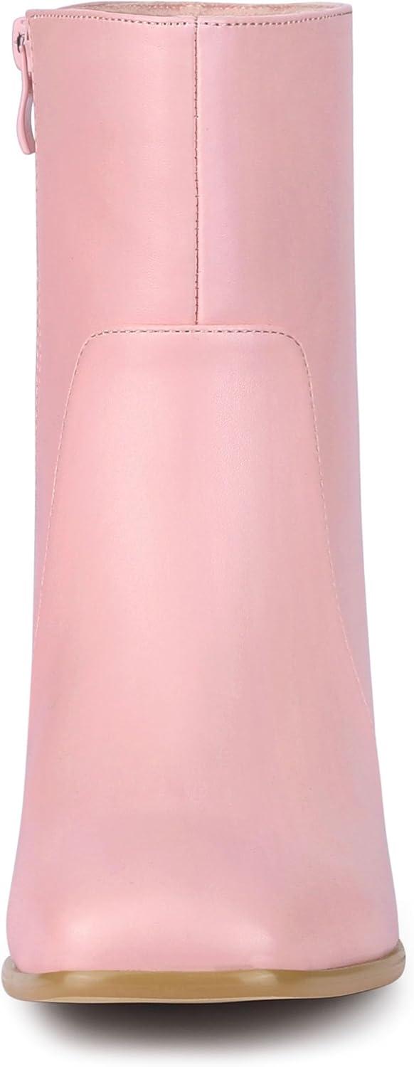 imageAllegra K Womens Square Toe Side Zip Block Heel Ankle BootsPink