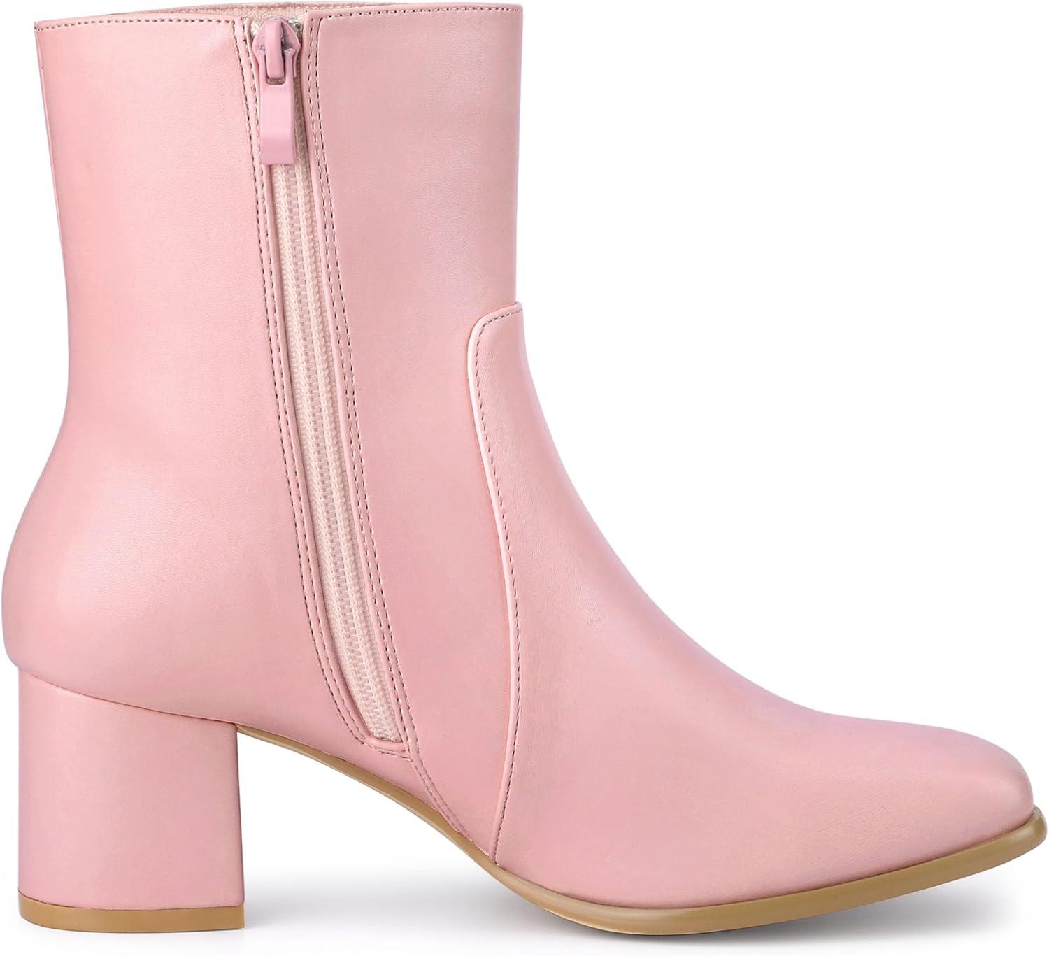 imageAllegra K Womens Square Toe Side Zip Block Heel Ankle BootsPink