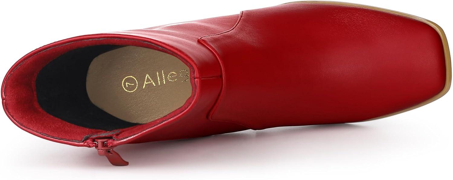 imageAllegra K Womens Square Toe Side Zip Block Heel Ankle BootsRed