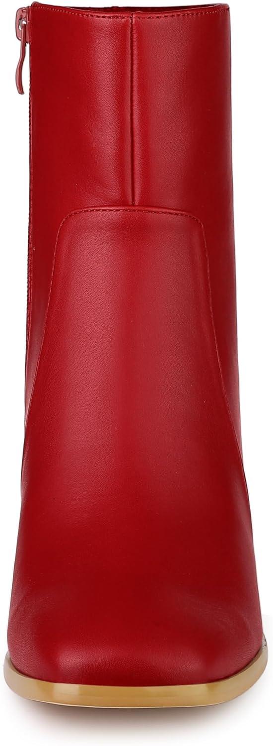 imageAllegra K Womens Square Toe Side Zip Block Heel Ankle BootsRed