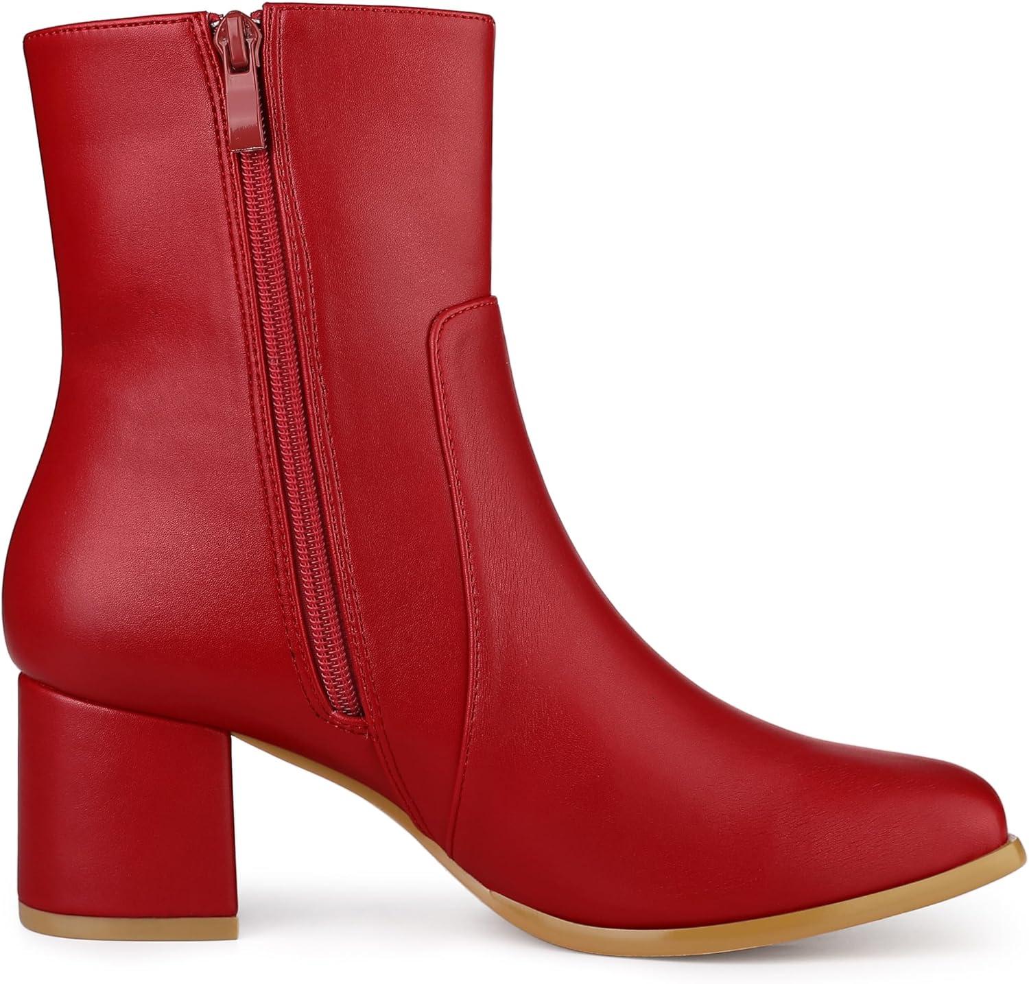 imageAllegra K Womens Square Toe Side Zip Block Heel Ankle BootsRed