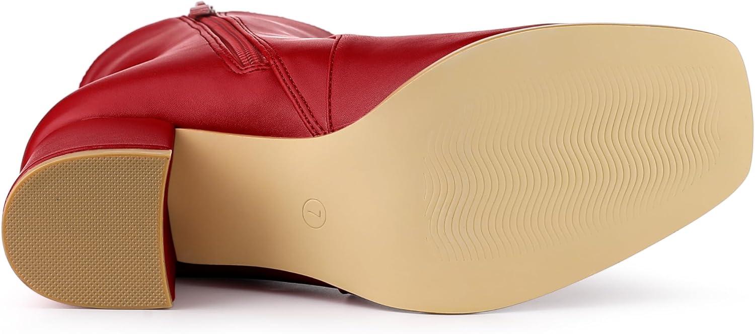 imageAllegra K Womens Square Toe Side Zip Block Heel Ankle BootsRed
