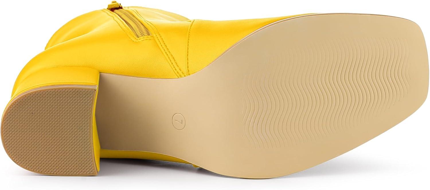 imageAllegra K Womens Square Toe Side Zip Block Heel Ankle BootsYellow