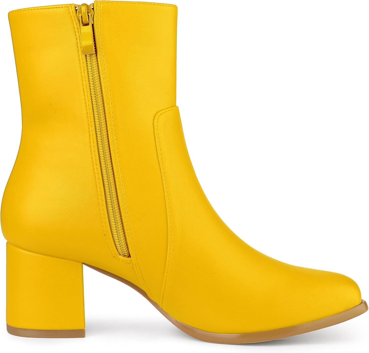 imageAllegra K Womens Square Toe Side Zip Block Heel Ankle BootsYellow