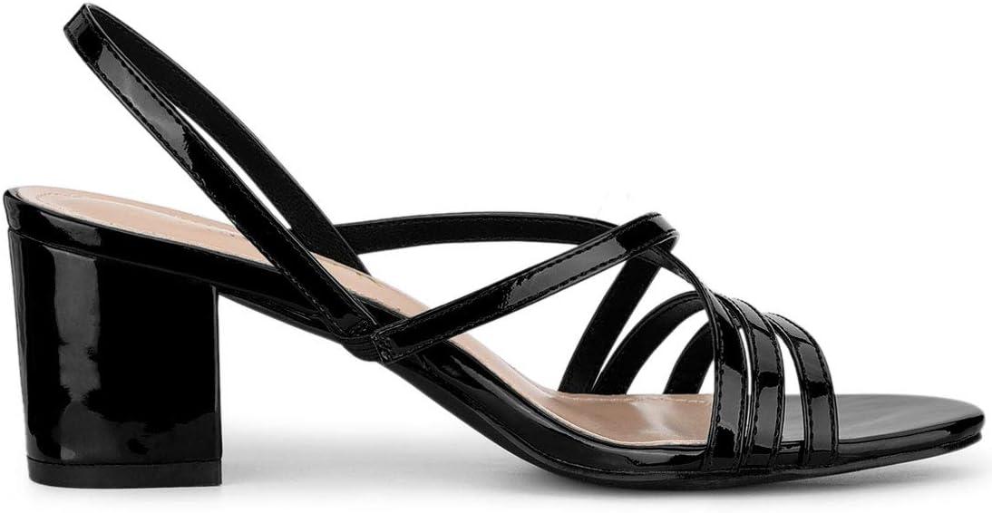 imageAllegra K Womens Strappy Slingback Chunky Heels Slide SandalsBlack