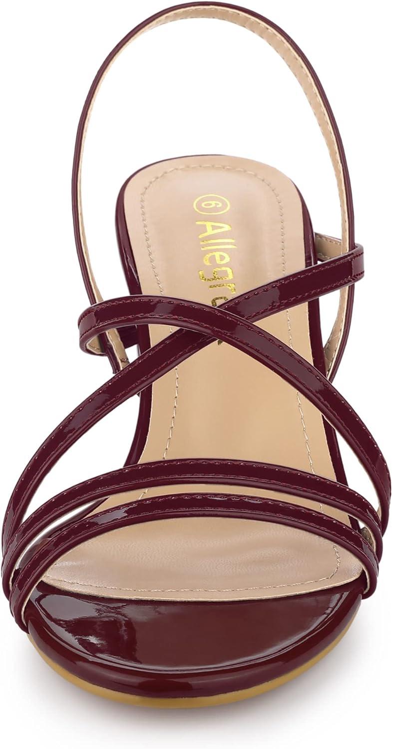 imageAllegra K Womens Strappy Slingback Chunky Heels Slide SandalsBurgundy